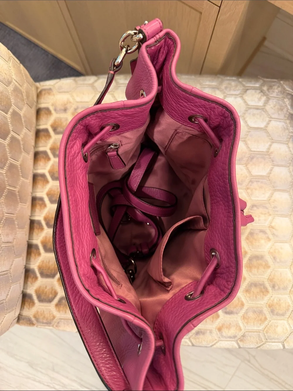 Coach light purple leather Avery Drawstring Bag.